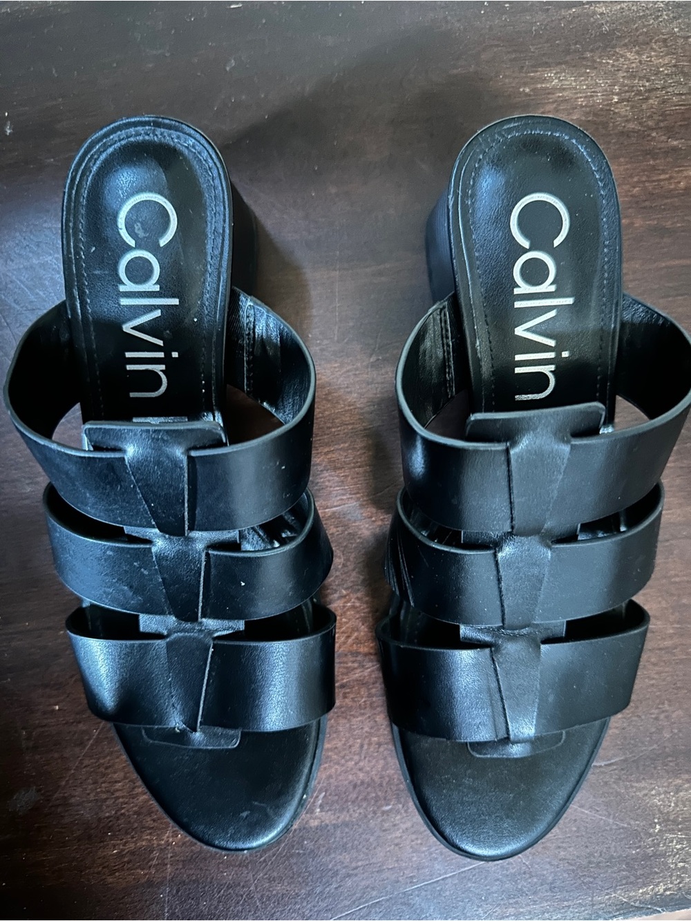 Calvin Klein Black Multi-Strap Slide Mules